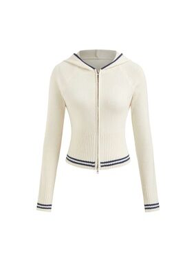 Cider white and navy zip crop hooded sweater XS